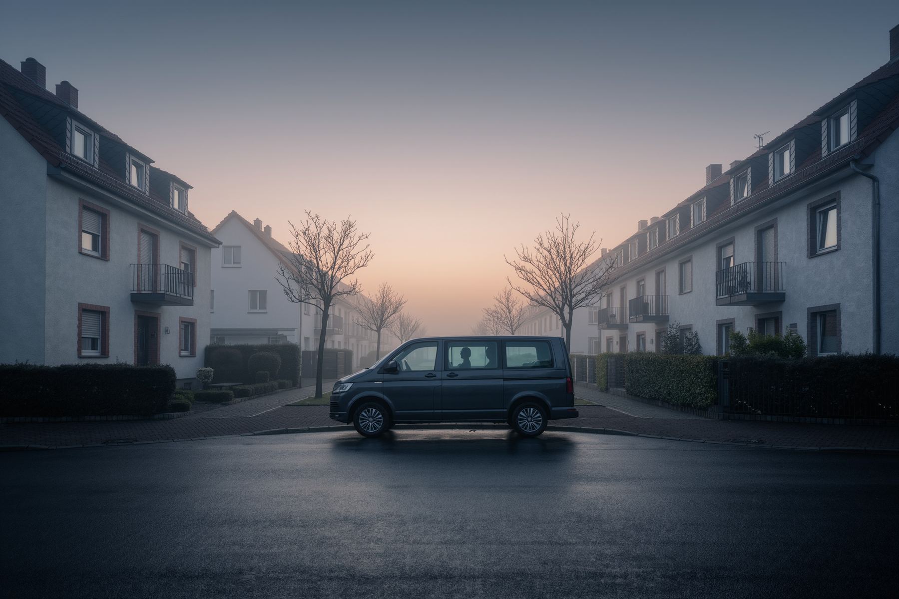 Firmenwagen im Morgennebel