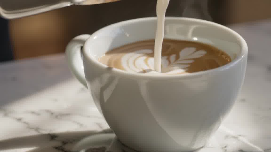 Flat White mit Latte Art auf Marmor
