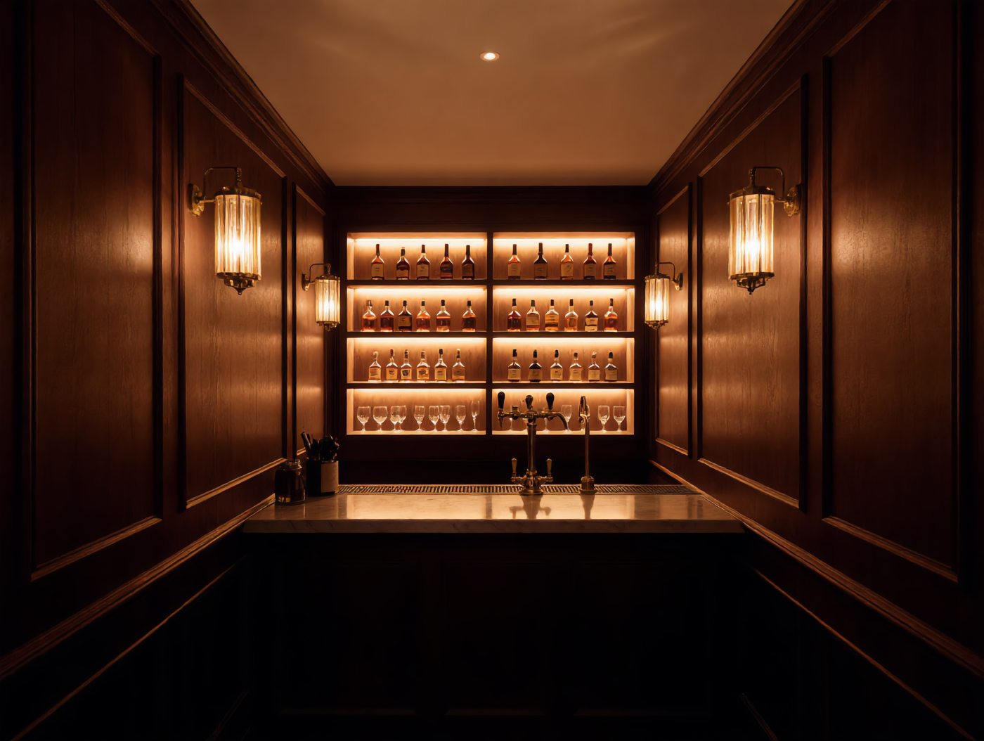 Bar-Bereich mit beleuchteten Regalen